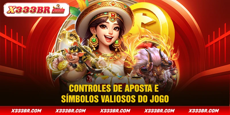 Controles de aposta e símbolos valiosos do jogo