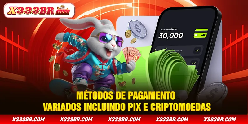 Métodos de pagamento variados incluindo PIX e criptomoedas